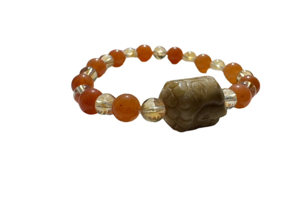 Crystal Bracelet - Aventurine and Citrine with Jade Buddha