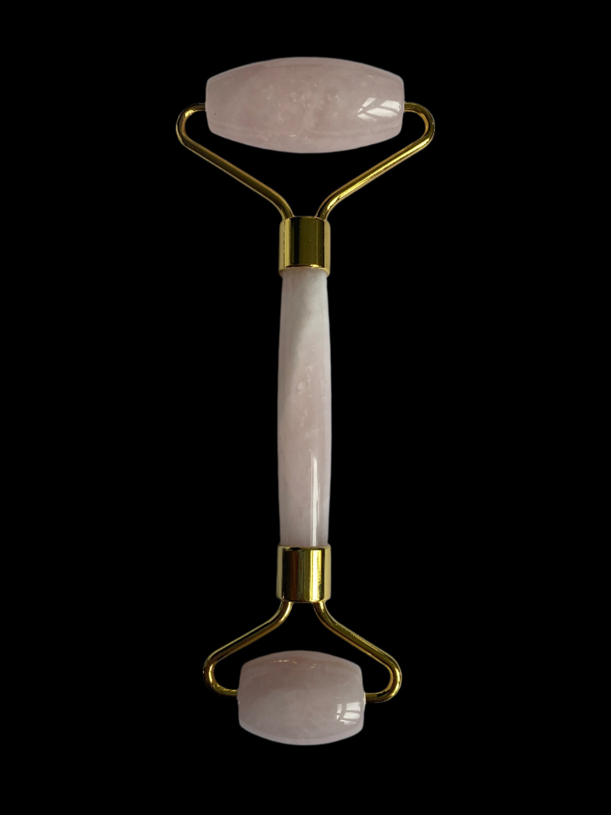 Natural rose quartz facial roller with gold-coloured frame