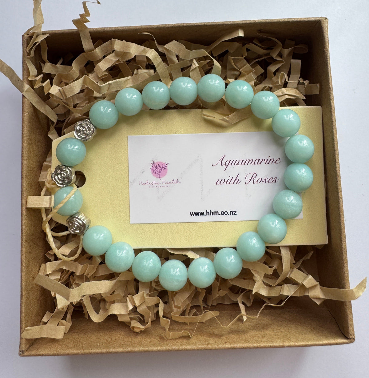 Aquamarine Crystal Bracelet with Silver-Coloured Roses
