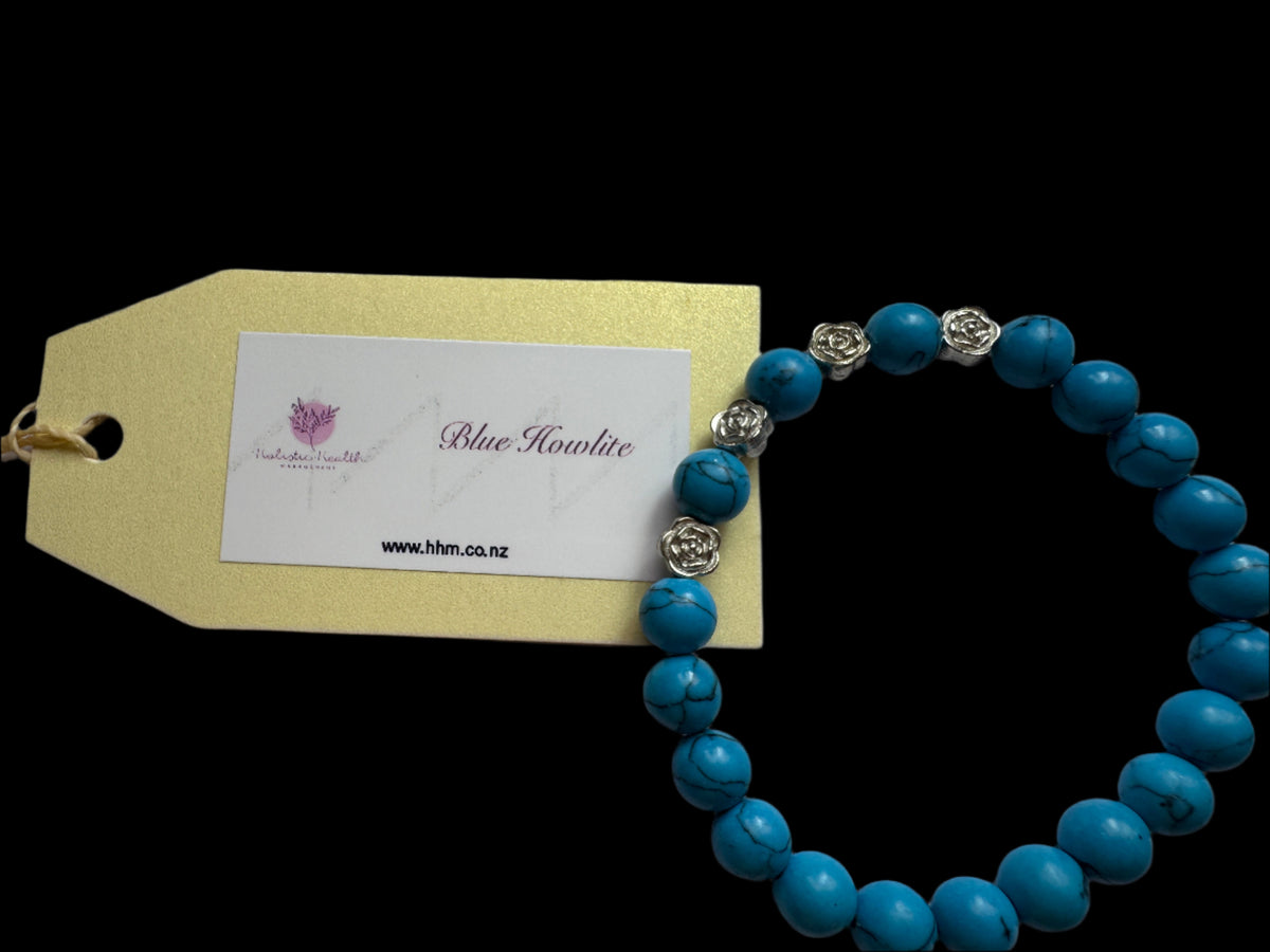 Blue Howlite Crystal Bracelet with Silver-Coloured Roses