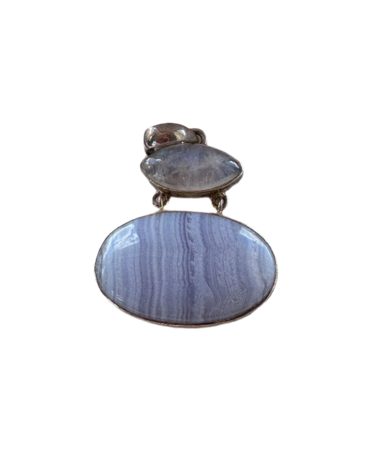 Blue Lace Agate and Moonstone Pendant in Sterling Silver