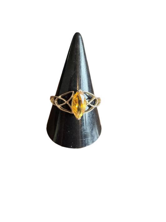 Citrine Crystal Set in Celtic Sterling Silver Ring