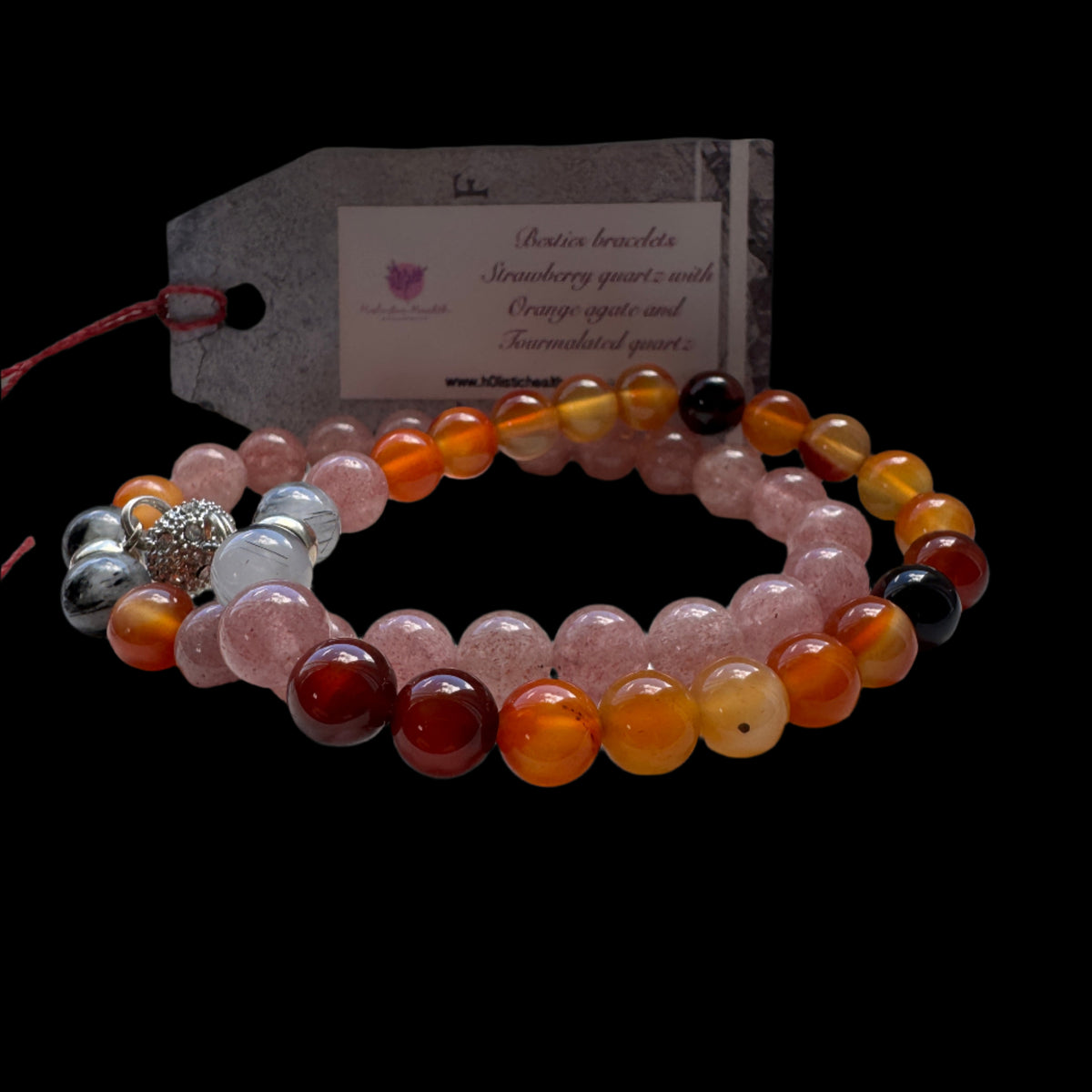 Crystal Bestie Bracelet - Strawbery Quartz, Orange Agate and Tourmalated Quartz