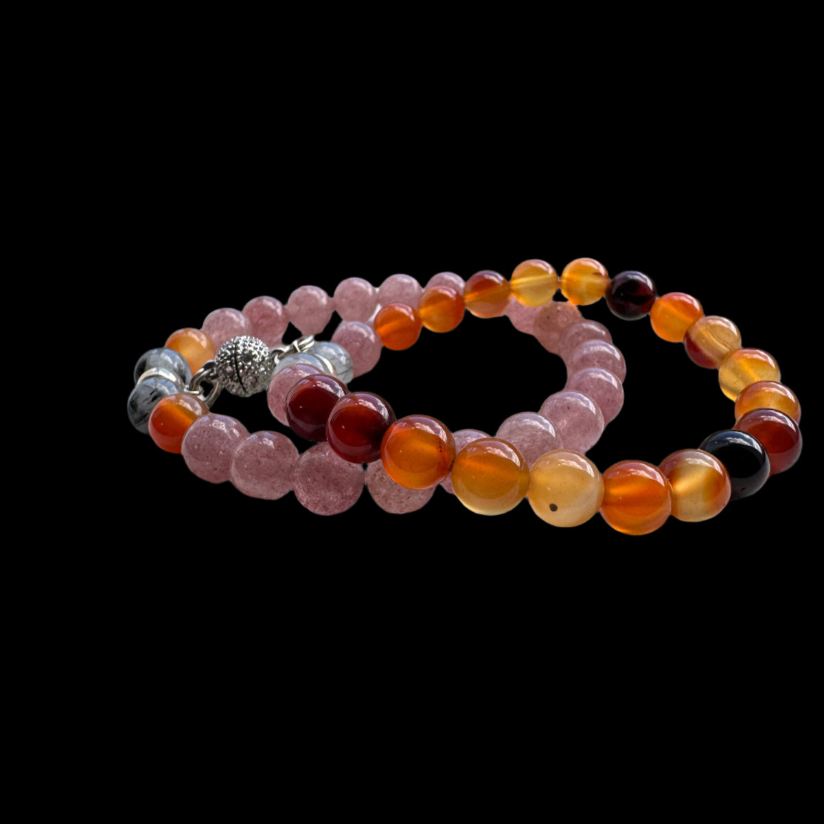Crystal Bestie Bracelet - Strawbery Quartz, Orange Agate and Tourmalated Quartz