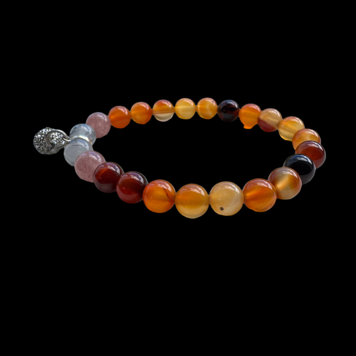 Crystal Bestie Bracelet - Strawbery Quartz, Orange Agate and Tourmalated Quartz