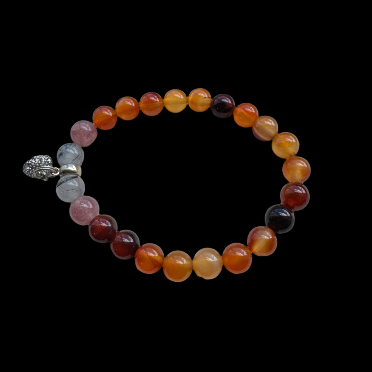 Crystal Bestie Bracelet - Strawbery Quartz, Orange Agate and Tourmalated Quartz