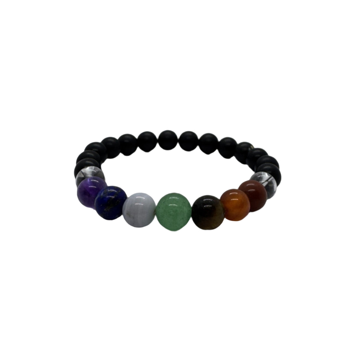 8mm 7 Chakra crystal bracelet with black Shungite beads