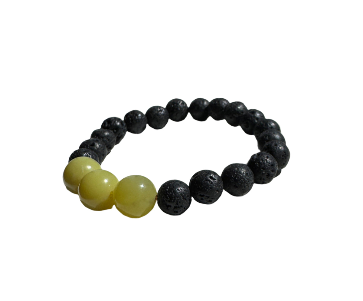 Crystal Bracelet - Full Moon - Lava Stone and Lemon Serpentine