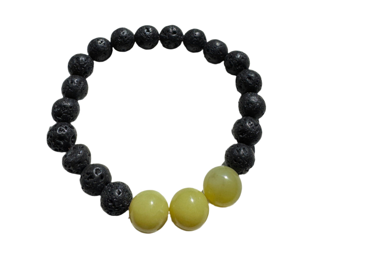Crystal Bracelet - Full Moon - Lava Stone and Lemon Serpentine