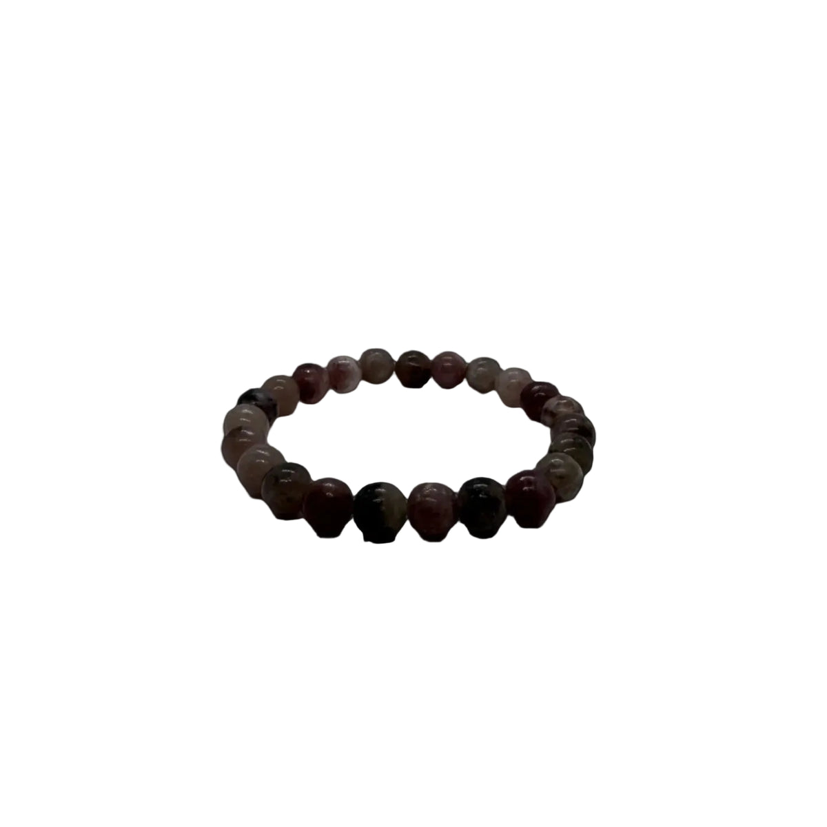 Angled view of natural Lepidolite crystal bracelet