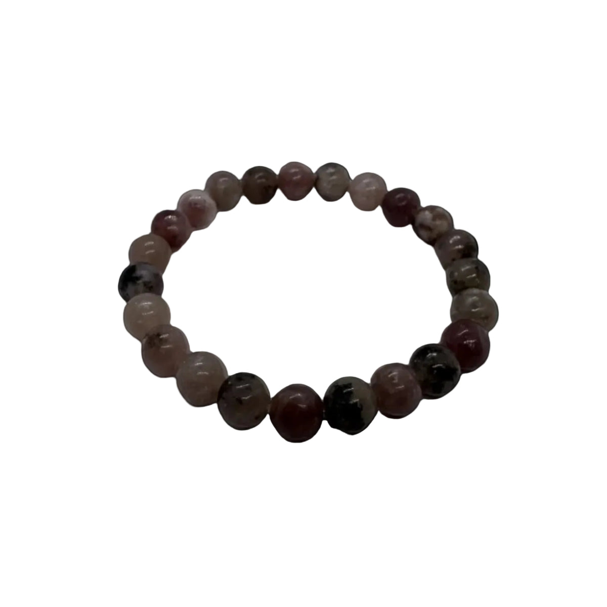 Close view of Lepidolite bracelet showing purple colour variations