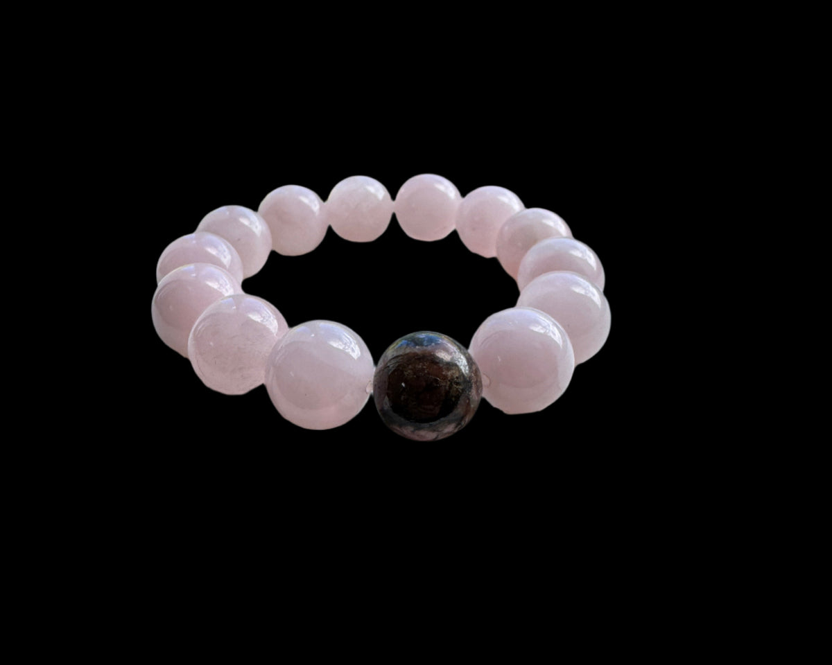 Crystal Bracelet - Rose Quartz and Rhodonite Large Bead