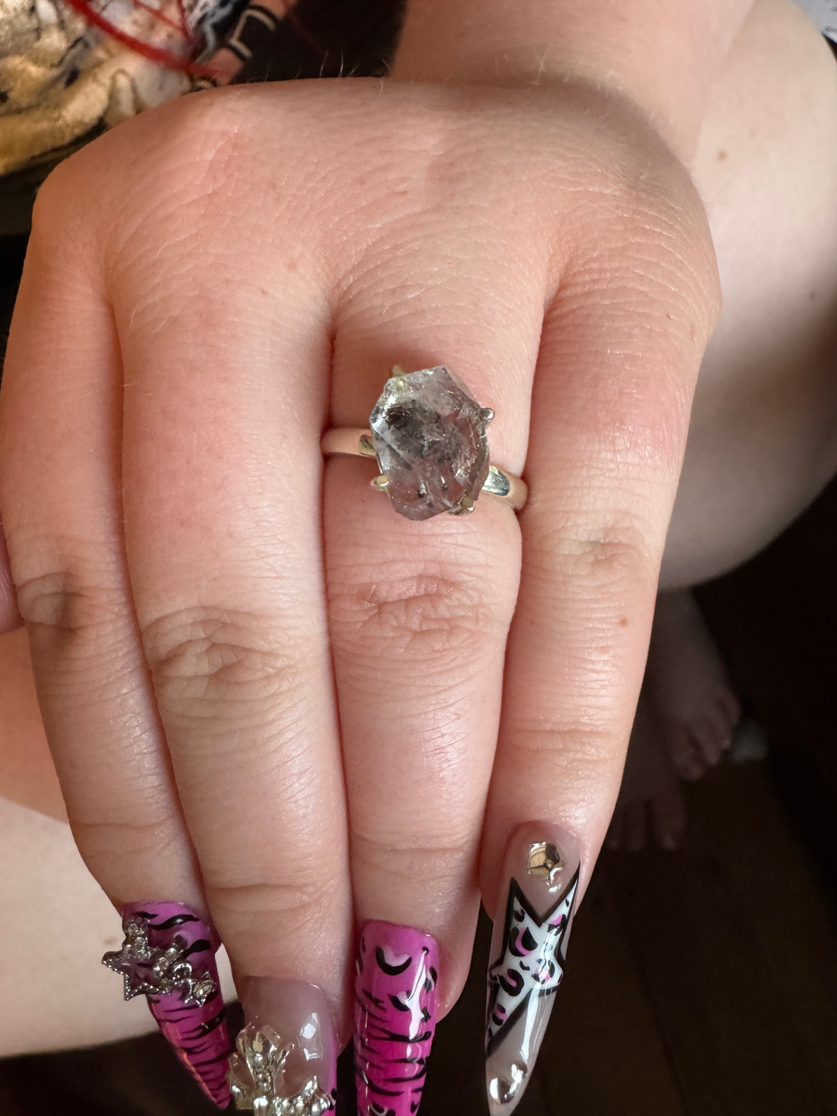 Large Rough Herkimer Diamond Sterling Silver Ring