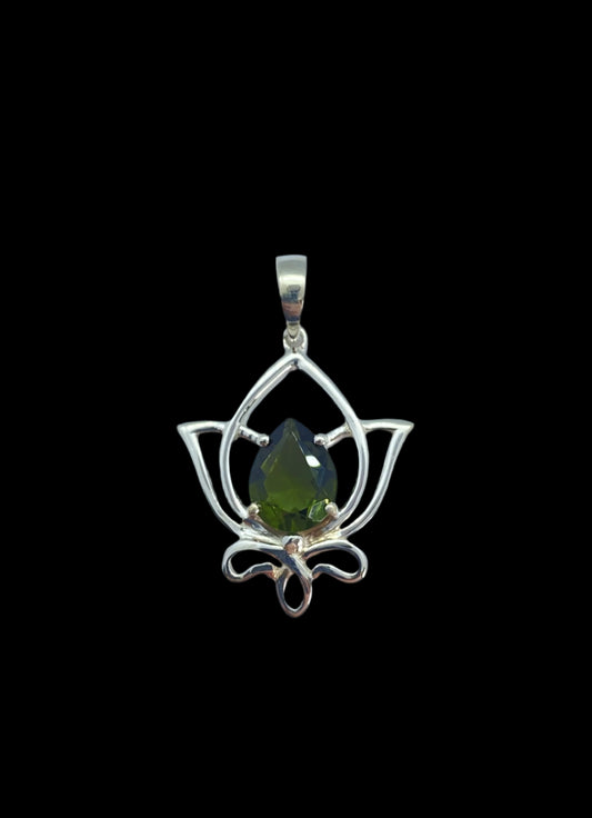 Moldavite Crystal Lotus Pendant
