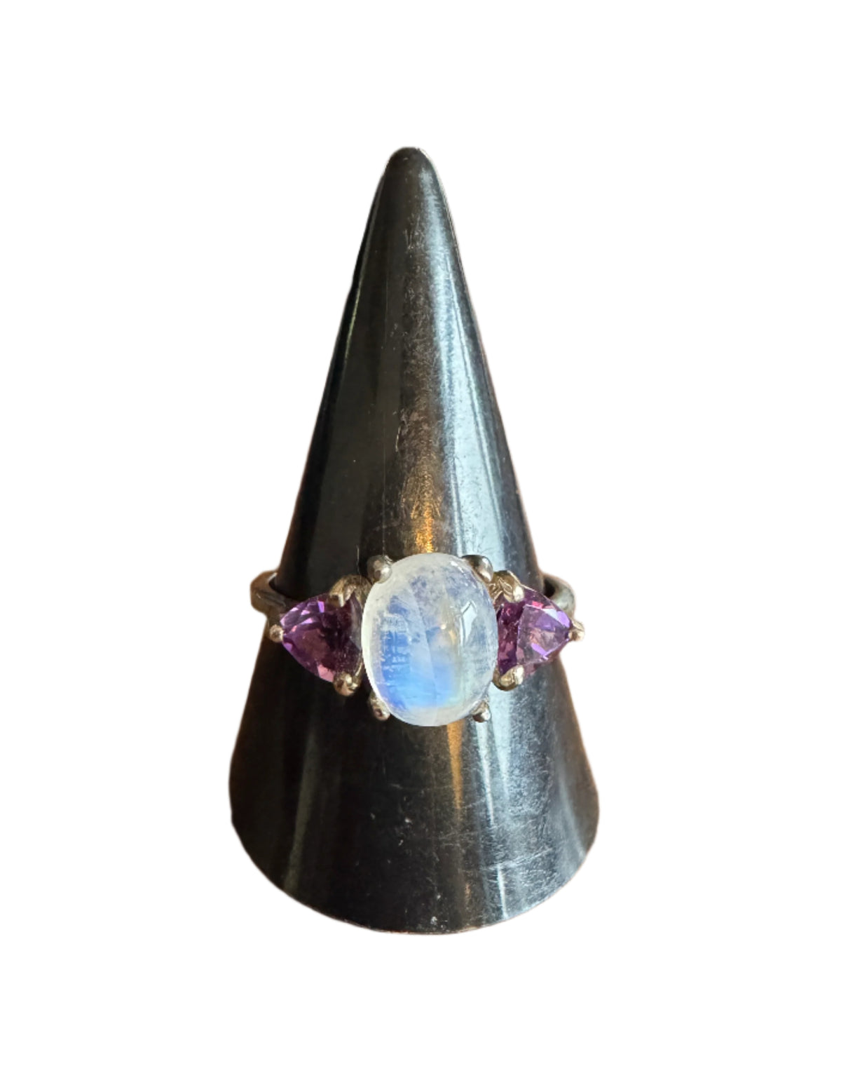 Sterling Silver Ring with Moonstone and Amethyst