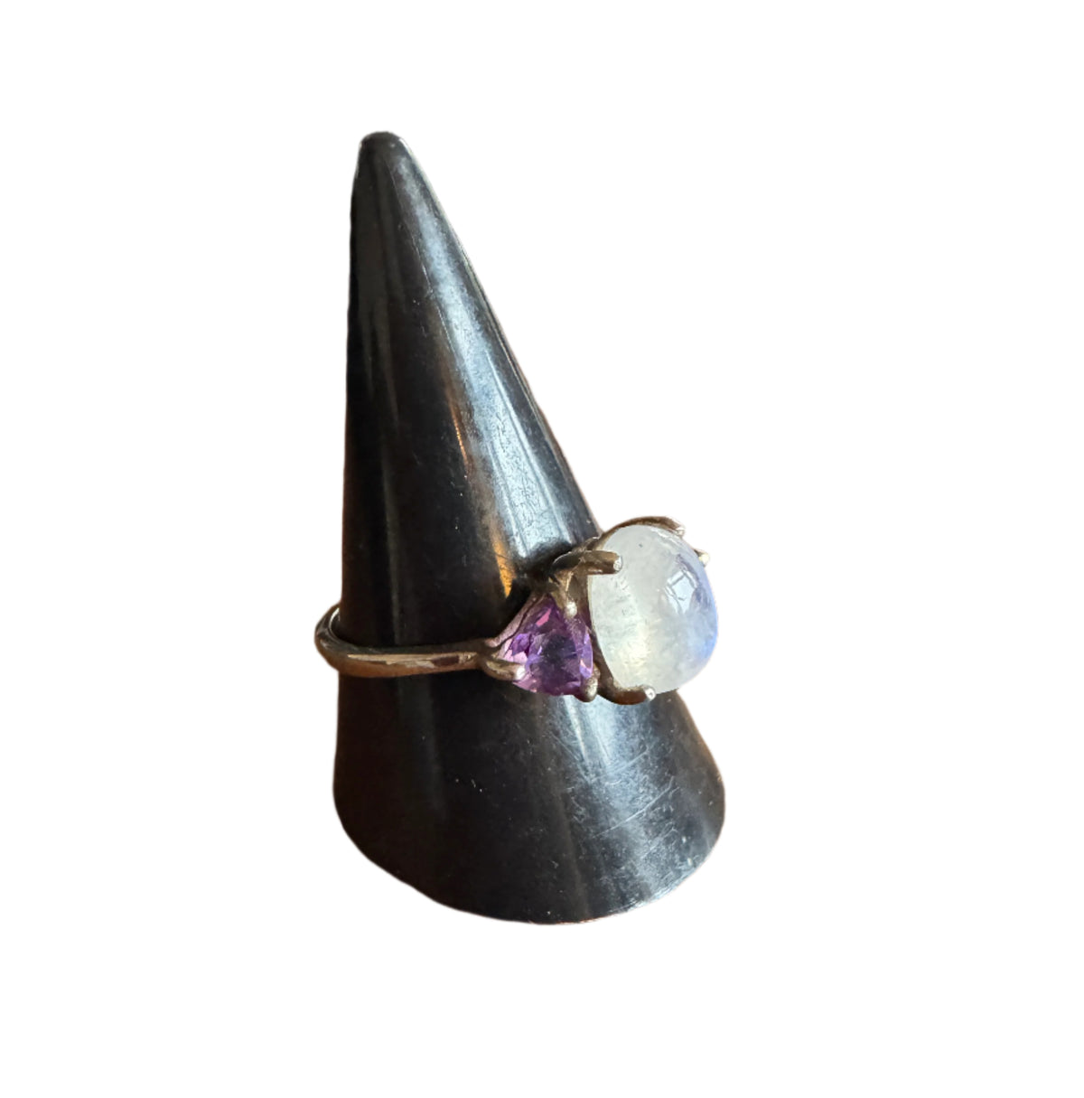 Sterling Silver Ring with Moonstone and Amethyst