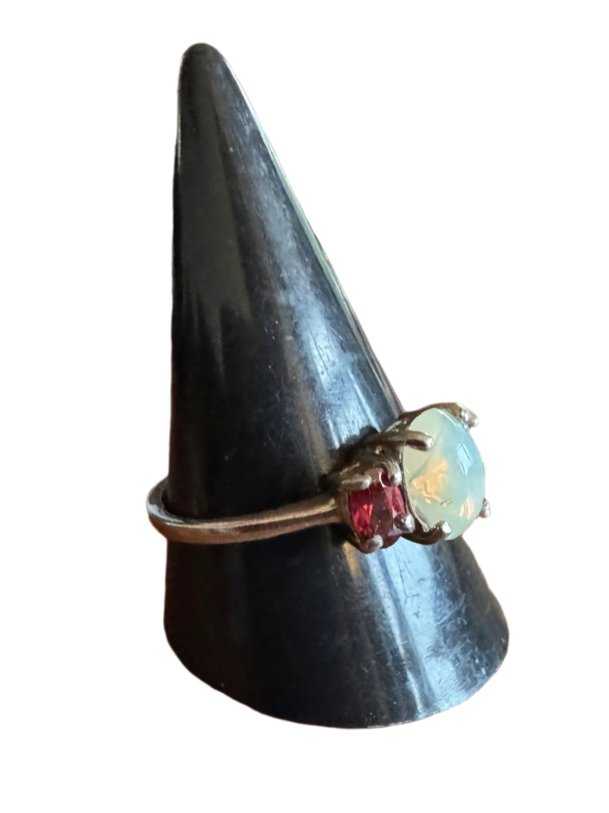 Sterling Silver Ring with Moonstone and Garnet